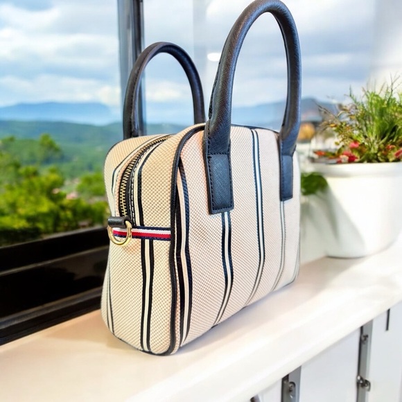 Tommy Hilfiger Navy & White Striped Mini Satchel Bag - Picture 7 of 15